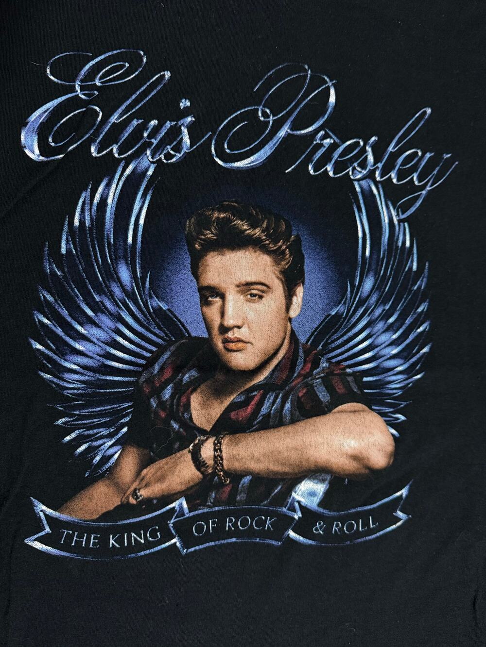 Vintage Elvis Presley T Shirt Large Black 90s Rock King Of Rock N Roll Tee